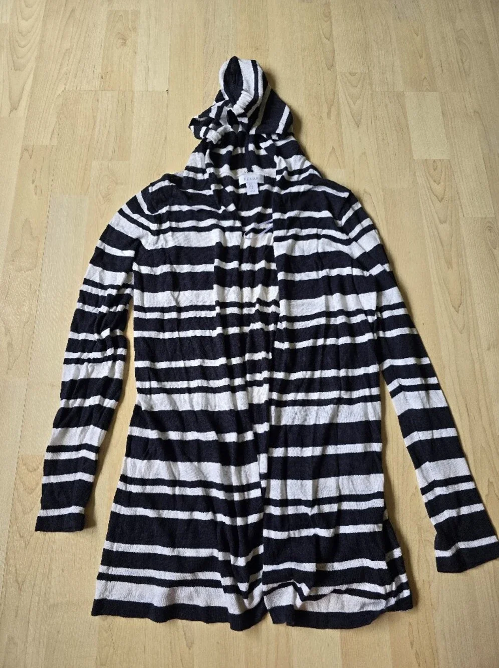 Kenar Linen Blend Hooded Open Front Striped Cardigan Size Medium